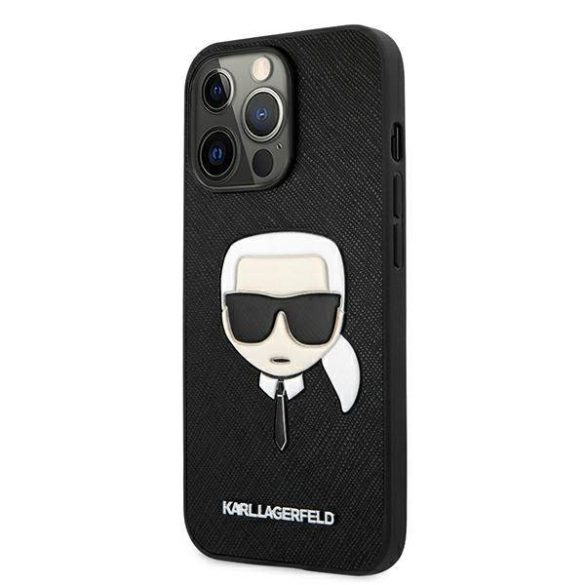 Karl Lagerfeld KLHCP13LSAKHBK iPhone 13 Pro / 13 6,1" fekete keménytok Saffiano ikonikus Karl Lagerfeld fej