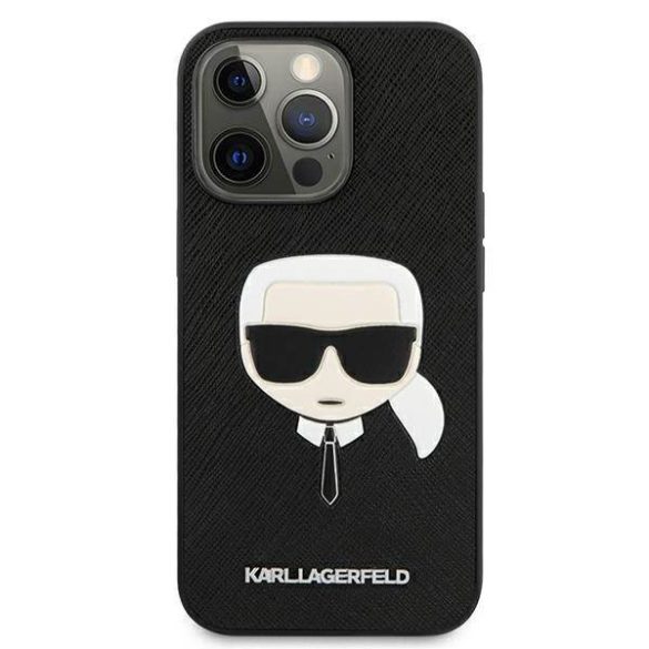 Karl Lagerfeld KLHCP13LSAKHBK iPhone 13 Pro / 13 6,1" fekete keménytok Saffiano ikonikus Karl Lagerfeld fej