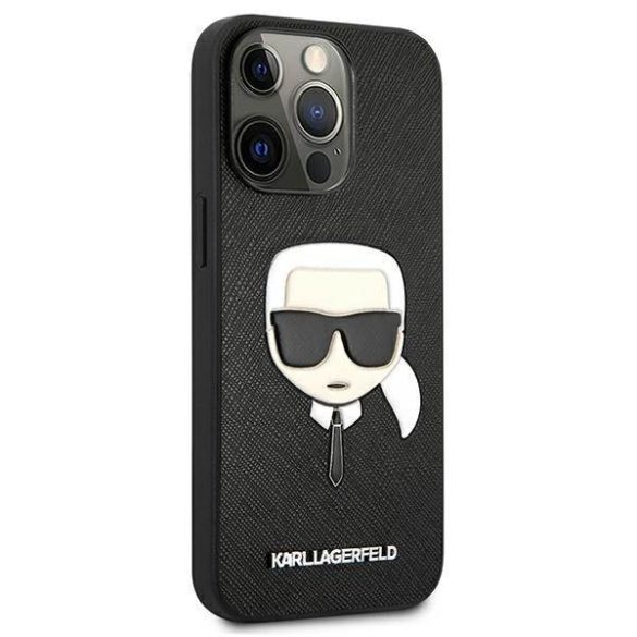 Karl Lagerfeld KLHCP13LSAKHBK iPhone 13 Pro / 13 6,1" fekete keménytok Saffiano ikonikus Karl Lagerfeld fej