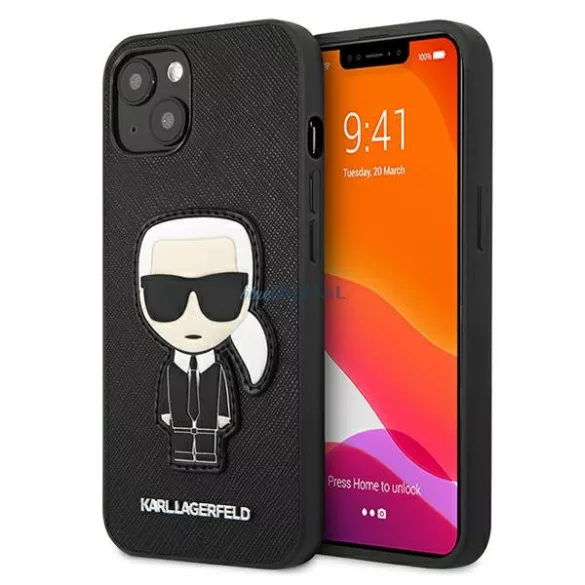 Karl Lagerfeld KLHCP13SOKPK iPhone 13 mini 5,4" fekete Saffiano ikonikus Karl's Patch keménytok