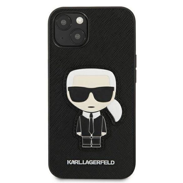 Karl Lagerfeld KLHCP13SOKPK iPhone 13 mini 5,4" fekete Saffiano ikonikus Karl's Patch keménytok