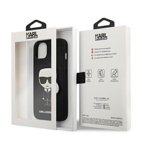 Karl Lagerfeld KLHCP13SOKPK iPhone 13 mini 5,4" fekete Saffiano ikonikus Karl's Patch keménytok