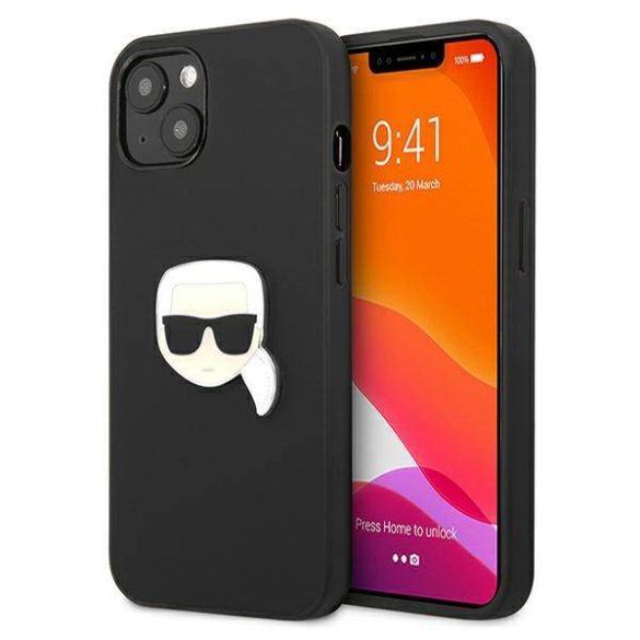 Karl Lagerfeld KLHCP13SPKMK iPhone 13 mini 5,4" fekete bőr keménytok ikonikus fém Karl Lagerfeld fej