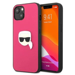 Karl Lagerfeld KLHCP13SPKMP iPhone 13 mini 5,4" rózsaszín bőr keménytok ikonikus fém Karl Lagerfeld fej