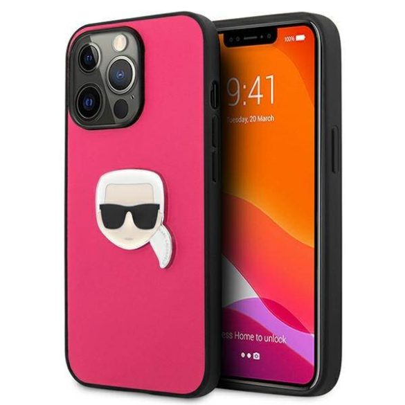 Karl Lagerfeld KLHCP13LPKMP iPhone 13 Pro / 13 6,1" rózsaszín bőr keménytok ikonikus fém Karl Lagerfeld fej