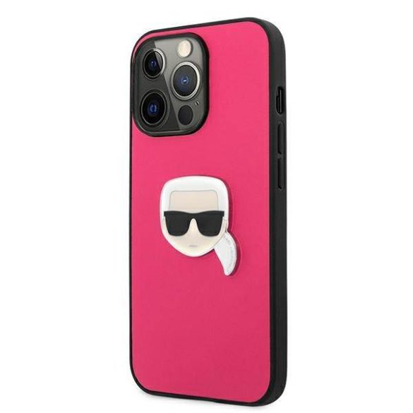 Karl Lagerfeld KLHCP13LPKMP iPhone 13 Pro / 13 6,1" rózsaszín bőr keménytok ikonikus fém Karl Lagerfeld fej