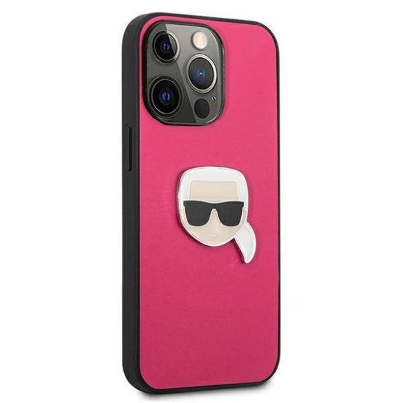 Karl Lagerfeld KLHCP13LPKMP iPhone 13 Pro / 13 6,1" rózsaszín bőr keménytok ikonikus fém Karl Lagerfeld fej