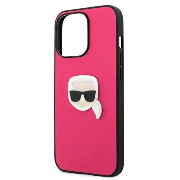 Karl Lagerfeld KLHCP13LPKMP iPhone 13 Pro / 13 6,1" rózsaszín bőr keménytok ikonikus fém Karl Lagerfeld fej