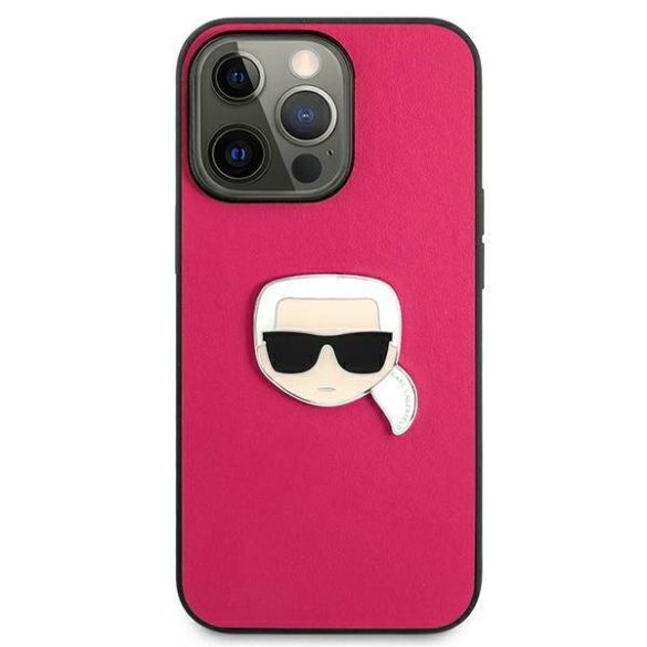 Karl Lagerfeld KLHCP13XPKMP iPhone 13 Pro Max 6,7" rózsaszín bőr keménytok ikonikus fém Karl Lagerfeld fej
