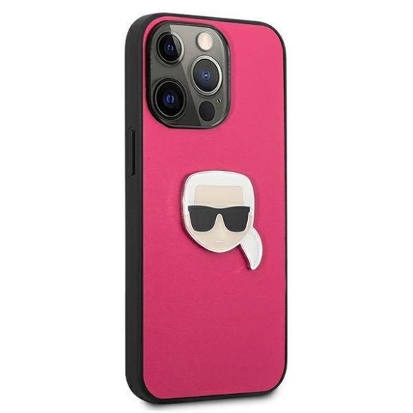 Karl Lagerfeld KLHCP13XPKMP iPhone 13 Pro Max 6,7" rózsaszín bőr keménytok ikonikus fém Karl Lagerfeld fej