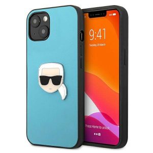 Karl Lagerfeld KLHCP13SPKMB iPhone 13 mini 5,4" kék bőr keménytok ikonikus fém Karl Lagerfeld fej