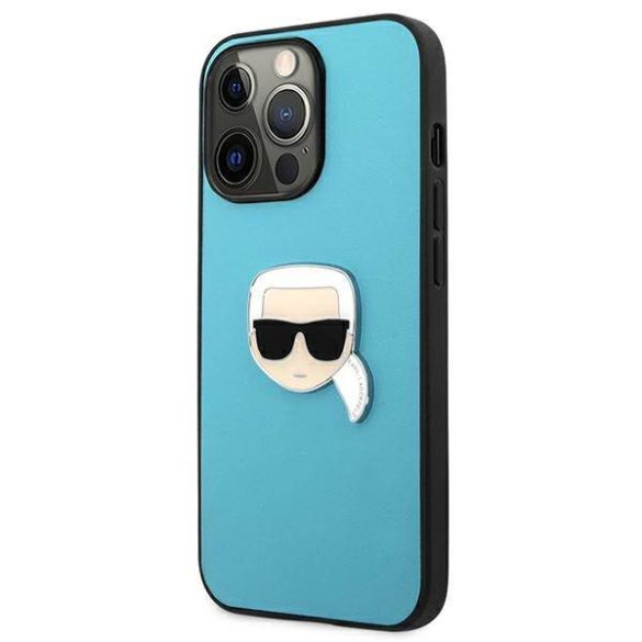 Karl Lagerfeld KLHCP13LPKMB iPhone 13 Pro / 13 6,1" kék bőr keménytok ikonikus fém Karl Lagerfeld fej