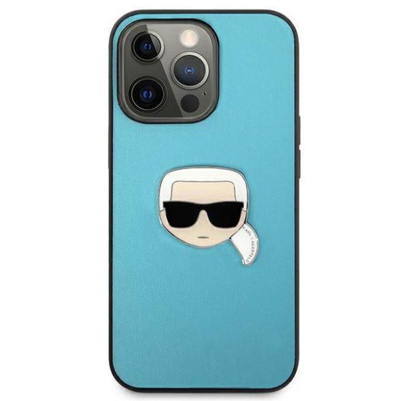 Karl Lagerfeld KLHCP13LPKMB iPhone 13 Pro / 13 6,1" kék bőr keménytok ikonikus fém Karl Lagerfeld fej