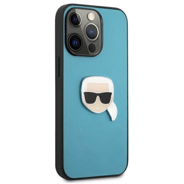 Karl Lagerfeld KLHCP13LPKMB iPhone 13 Pro / 13 6,1" kék bőr keménytok ikonikus fém Karl Lagerfeld fej