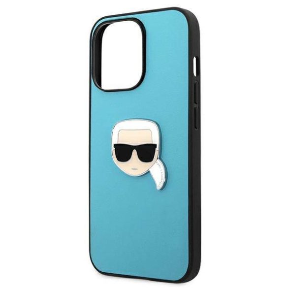 Karl Lagerfeld KLHCP13LPKMB iPhone 13 Pro / 13 6,1" kék bőr keménytok ikonikus fém Karl Lagerfeld fej