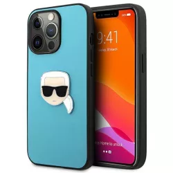  Karl Lagerfeld KLHCP13XPKMB iPhone 13 Pro Max 6,7" kék bőr keménytok ikonikus fém Karl Lagerfeld fej