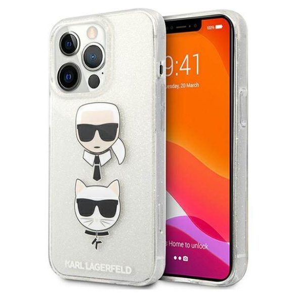 Karl Lagerfeld KLHCP13LKCTUGLS iPhone 13 Pro / 13 6,1" ezüst csillogós Karl & Choupette keménytok