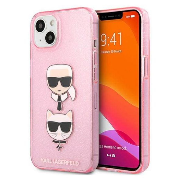 Karl Lagerfeld KLHCP13SKCTUGLP iPhone 13 mini 5,4" rózsaszín csillogós Karl & Choupette keménytok