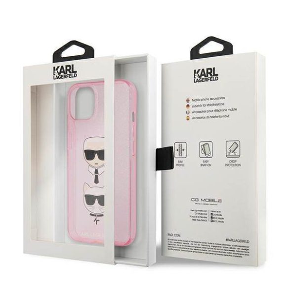 Karl Lagerfeld KLHCP13SKCTUGLP iPhone 13 mini 5,4" rózsaszín csillogós Karl & Choupette keménytok