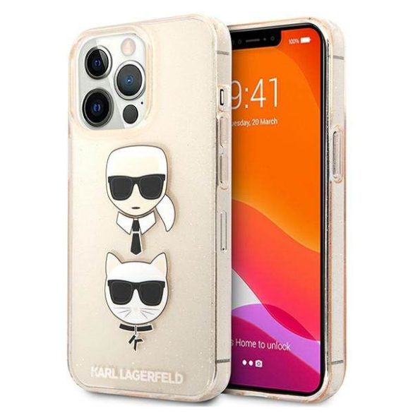 Karl Lagerfeld KLHCP13LKCTUGLGO iPhone 13 Pro / 13 6,1" arany csillogós Karl & Choupette keménytok