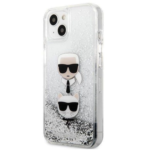 Karl Lagerfeld KLHCP13SKICGLS iPhone 13 mini 5,4" ezüst folyékony csillogó kristályos keménytok Karl&Choupette fej