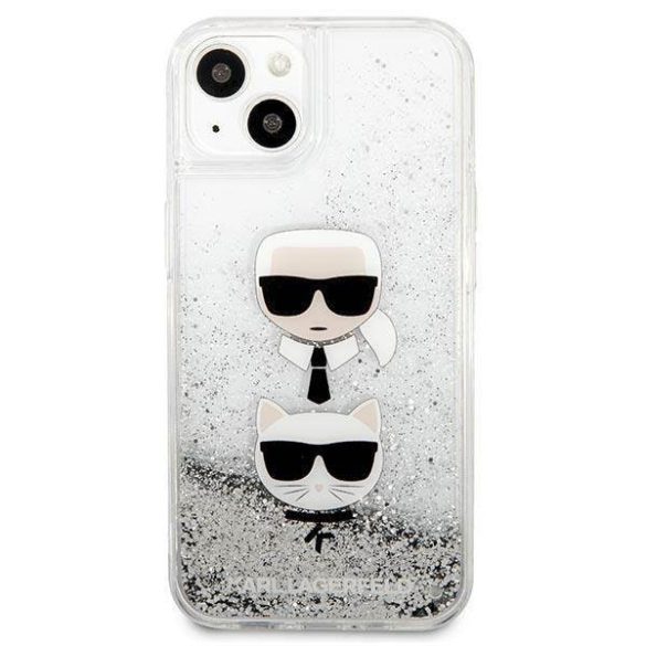 Karl Lagerfeld KLHCP13SKICGLS iPhone 13 mini 5,4" ezüst folyékony csillogó kristályos keménytok Karl&Choupette fej