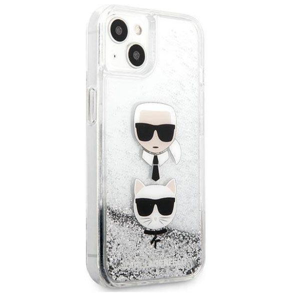 Karl Lagerfeld KLHCP13SKICGLS iPhone 13 mini 5,4" ezüst folyékony csillogó kristályos keménytok Karl&Choupette fej