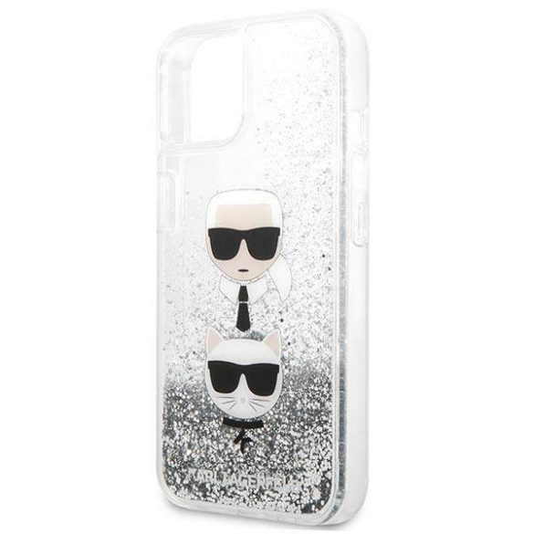 Karl Lagerfeld KLHCP13SKICGLS iPhone 13 mini 5,4" ezüst folyékony csillogó kristályos keménytok Karl&Choupette fej