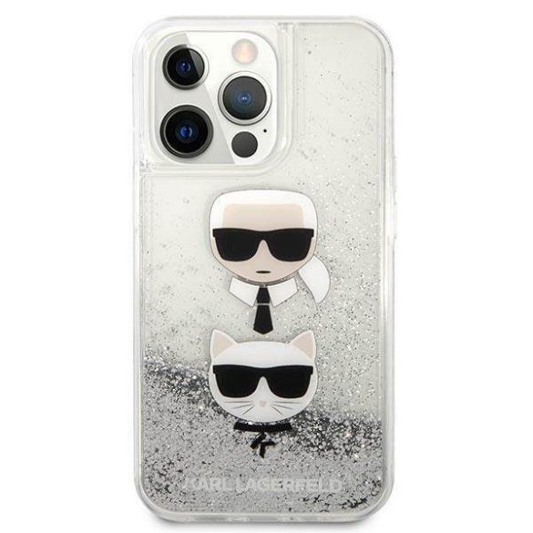 Karl Lagerfeld KLHCP13LKICGLS iPhone 13 Pro / 13 6,1" ezüst folyékony csillogó kristályos keménytok Karl&Choupette fej