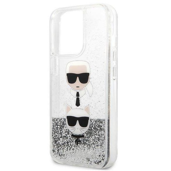 Karl Lagerfeld KLHCP13LKICGLS iPhone 13 Pro / 13 6,1" ezüst folyékony csillogó kristályos keménytok Karl&Choupette fej