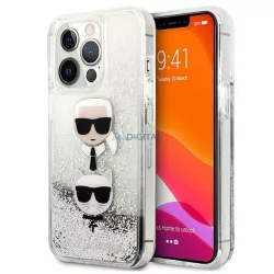   Karl Lagerfeld KLHCP13XKICGLS iPhone 13 Pro Max 6,7" ezüst folyékony csillogó kristályos keménytok Karl&Choupette fej
