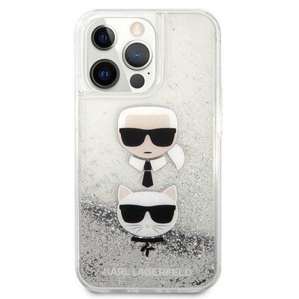 Karl Lagerfeld KLHCP13XKICGLS iPhone 13 Pro Max 6,7" ezüst folyékony csillogó kristályos keménytok Karl&Choupette fej