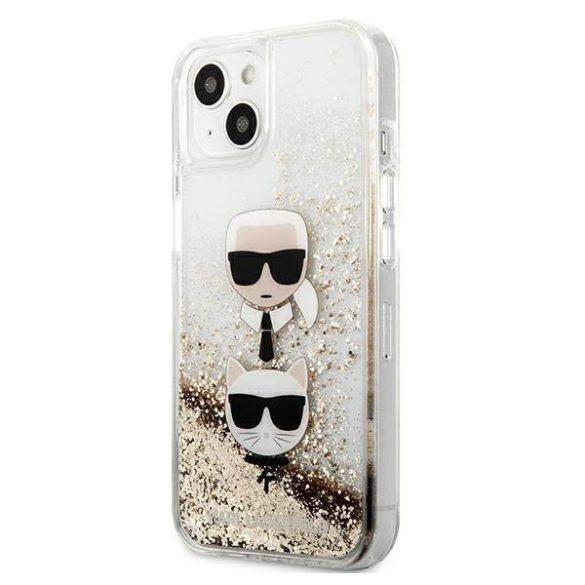 Karl Lagerfeld KLHCP13SKICGLD iPhone 13 mini 5,4" arany folyékony csillogó kristályos keménytok Karl&Choupette fej