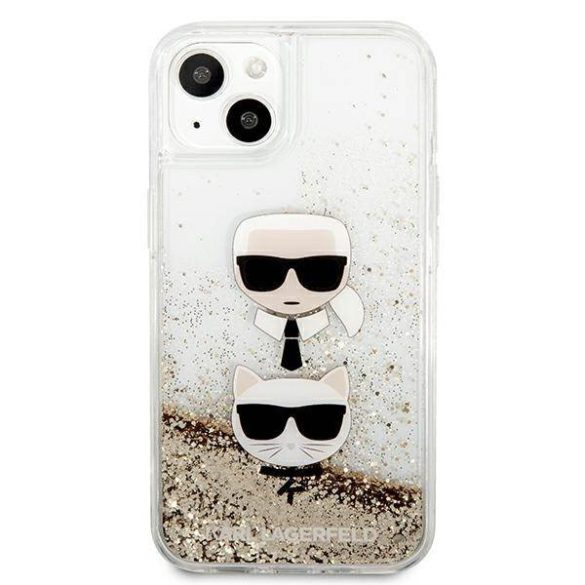 Karl Lagerfeld KLHCP13SKICGLD iPhone 13 mini 5,4" arany folyékony csillogó kristályos keménytok Karl&Choupette fej