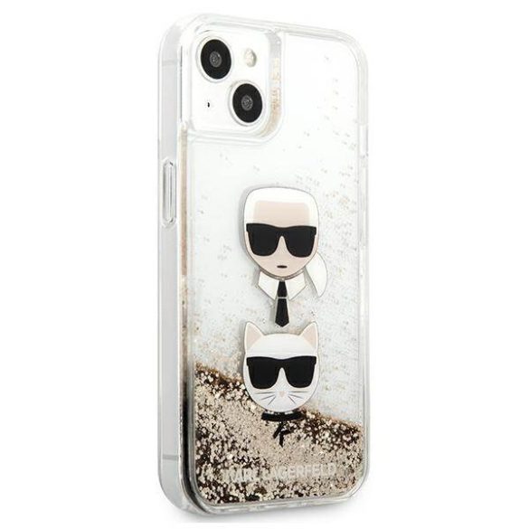 Karl Lagerfeld KLHCP13SKICGLD iPhone 13 mini 5,4" arany folyékony csillogó kristályos keménytok Karl&Choupette fej