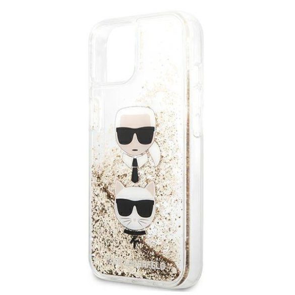 Karl Lagerfeld KLHCP13SKICGLD iPhone 13 mini 5,4" arany folyékony csillogó kristályos keménytok Karl&Choupette fej