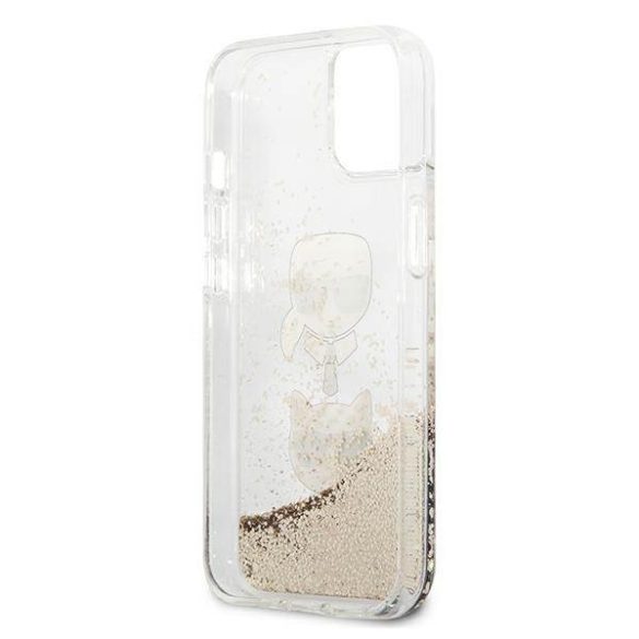 Karl Lagerfeld KLHCP13SKICGLD iPhone 13 mini 5,4" arany folyékony csillogó kristályos keménytok Karl&Choupette fej