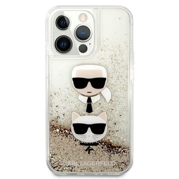 Karl Lagerfeld KLHCP13LKICGLD iPhone 13 Pro / 13 6,1" arany folyékony csillogó kristályos keménytok Karl&Choupette fej