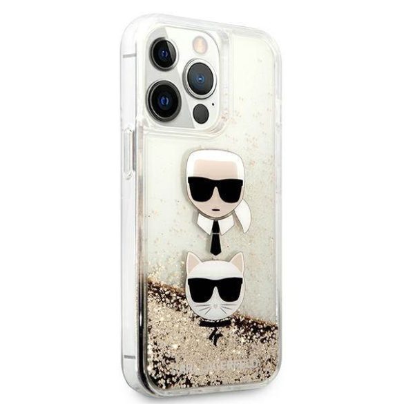 Karl Lagerfeld KLHCP13LKICGLD iPhone 13 Pro / 13 6,1" arany folyékony csillogó kristályos keménytok Karl&Choupette fej