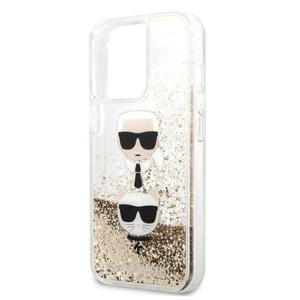 Karl Lagerfeld KLHCP13LKICGLD iPhone 13 Pro / 13 6,1" arany folyékony csillogó kristályos keménytok Karl&Choupette fej