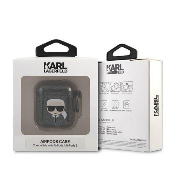 Karl Lagerfeld KLA2UKHGK AirPods 1/2 tok fekete Glitter Karl's Head