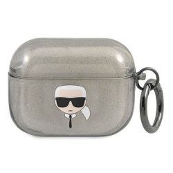   Karl Lagerfeld KLAPUKHGK AirPods Pro fekete csillogós tok Karl Lagerfeld fej