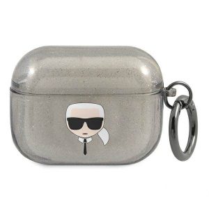 Karl Lagerfeld KLAPUKHGK AirPods Pro fekete csillogós tok Karl Lagerfeld fej