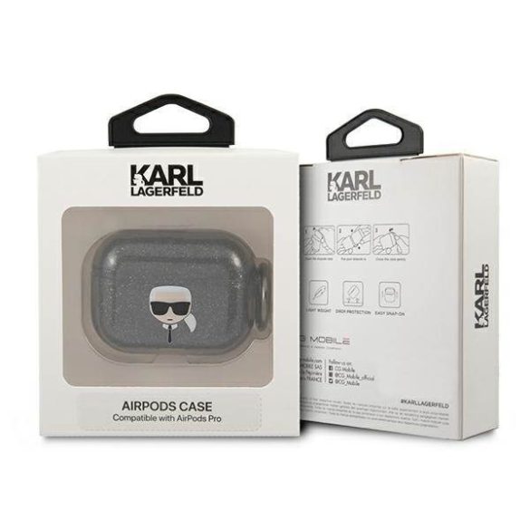 Karl Lagerfeld KLAPUKHGK AirPods Pro fekete csillogós tok Karl Lagerfeld fej