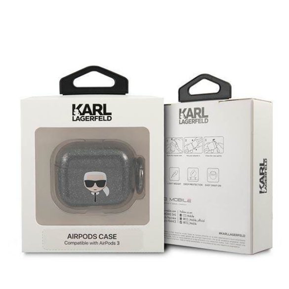 Karl Lagerfeld KLA3UKHGK AirPods 3 fekete csillogós tok Karl Lagerfeld fej