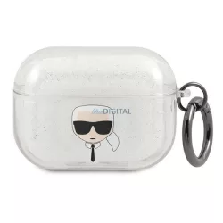   Karl Lagerfeld KLAPUKHGS AirPods Pro ezüst csillogós tok Karl Lagerfeld fej