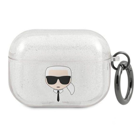 Karl Lagerfeld KLAPUKHGS AirPods Pro ezüst csillogós tok Karl Lagerfeld fej