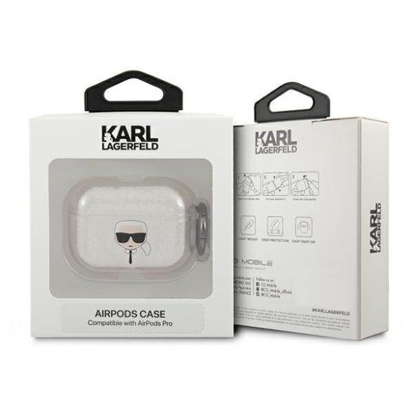 Karl Lagerfeld KLAPUKHGS AirPods Pro ezüst csillogós tok Karl Lagerfeld fej