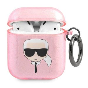 Karl Lagerfeld KLA2UKHGP AirPods 1/2 tok rózsaszín csillogó Karl's Head