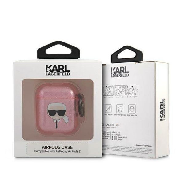 Karl Lagerfeld KLA2UKHGP AirPods 1/2 tok rózsaszín csillogó Karl's Head